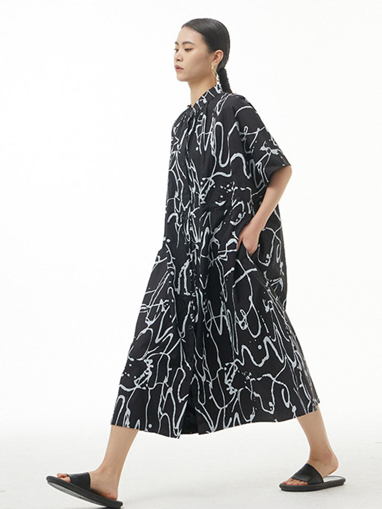 Pattern Printed Big Size Long Shirt Dress(G2122)
