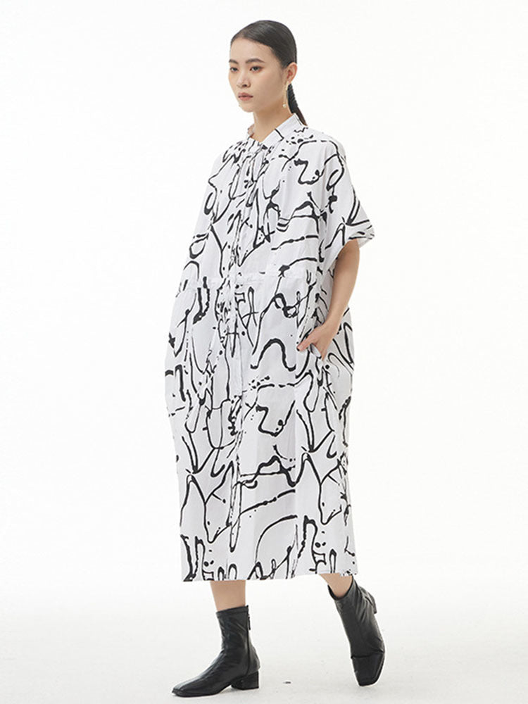 Pattern Printed Big Size Long Shirt Dress(G2122)