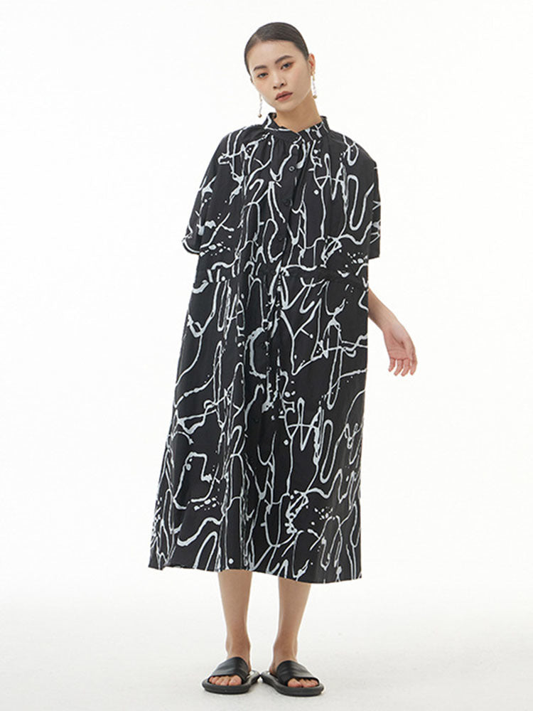 Pattern Printed Big Size Long Shirt Dress(G2122)