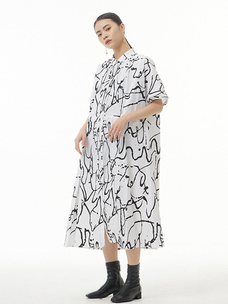 Pattern Printed Big Size Long Shirt Dress(G2122)