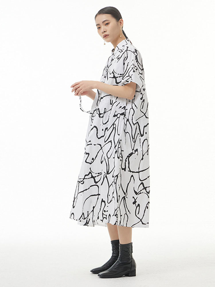 Pattern Printed Big Size Long Shirt Dress(G2122)
