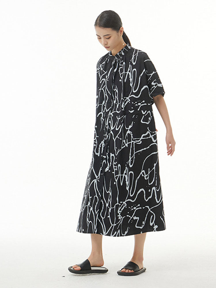 Pattern Printed Big Size Long Shirt Dress(G2122)