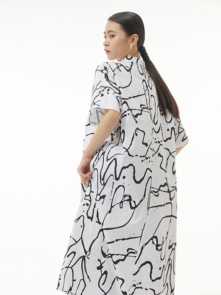 Pattern Printed Big Size Long Shirt Dress(G2122)