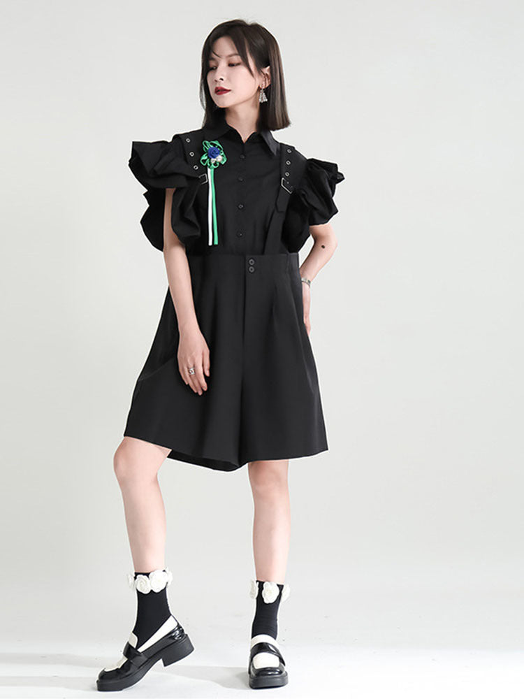High Waist Big Size Knee Length Overalls(G2119)