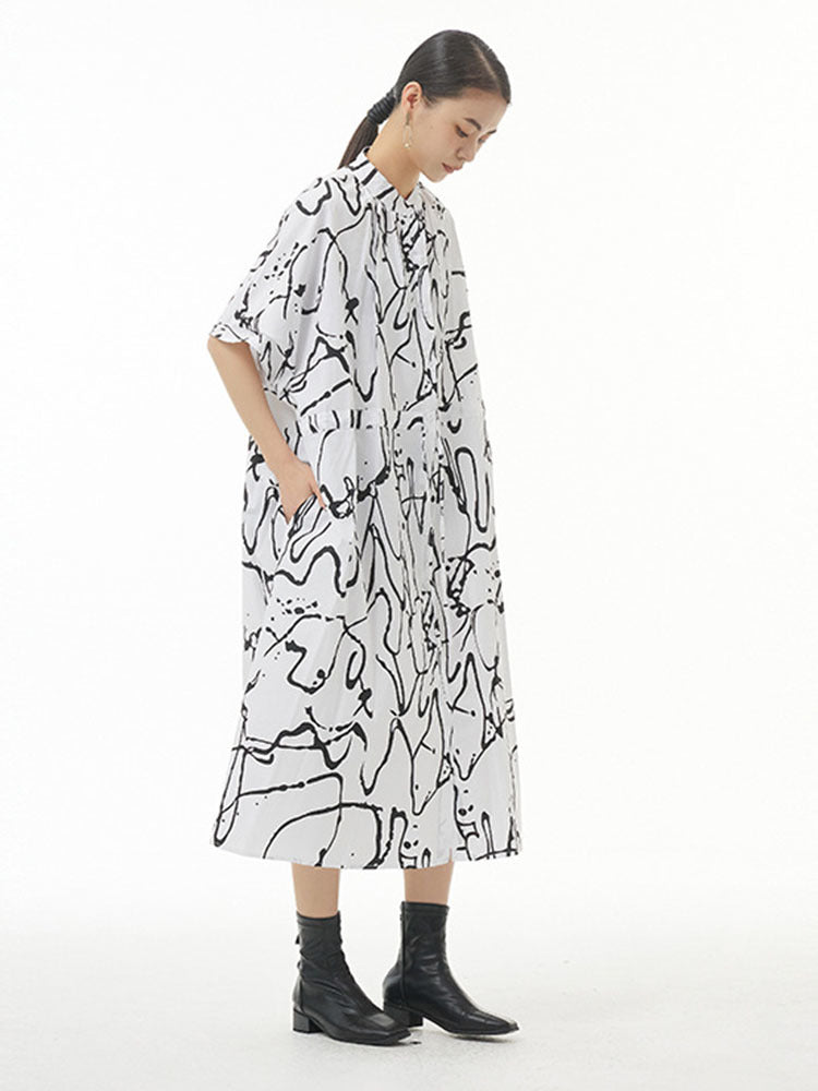 Pattern Printed Big Size Long Shirt Dress(G2122)