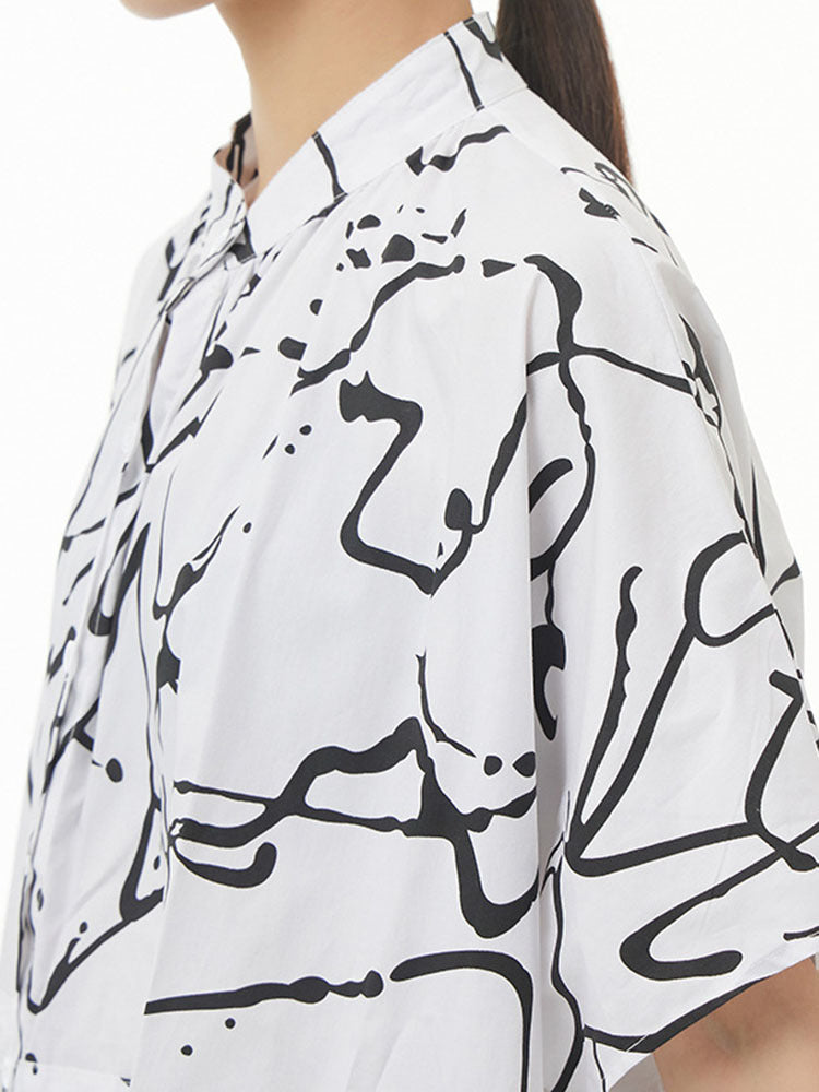 Pattern Printed Big Size Long Shirt Dress(G2122)