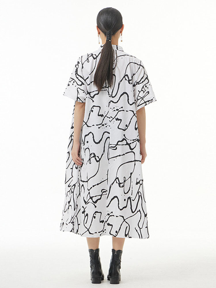 Pattern Printed Big Size Long Shirt Dress(G2122)