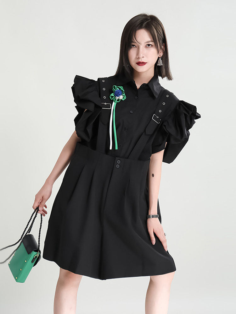 High Waist Big Size Knee Length Overalls(G2119)