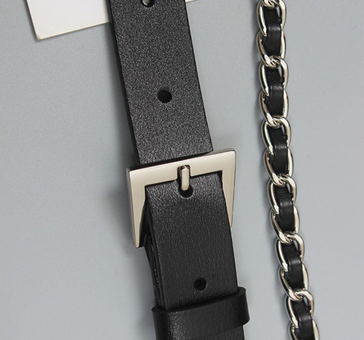 Leather chain long wide belt(G2090)