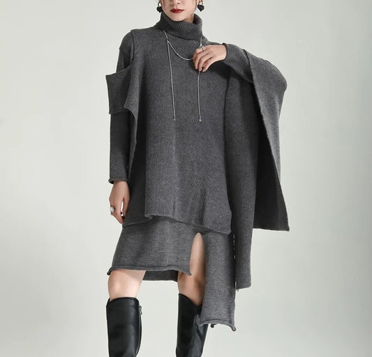 Asymmetry design knitted dress(G2222)
