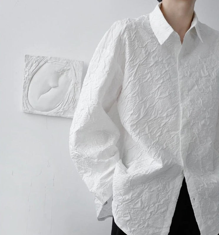 Lapel collar jacquard blouse(G2241)