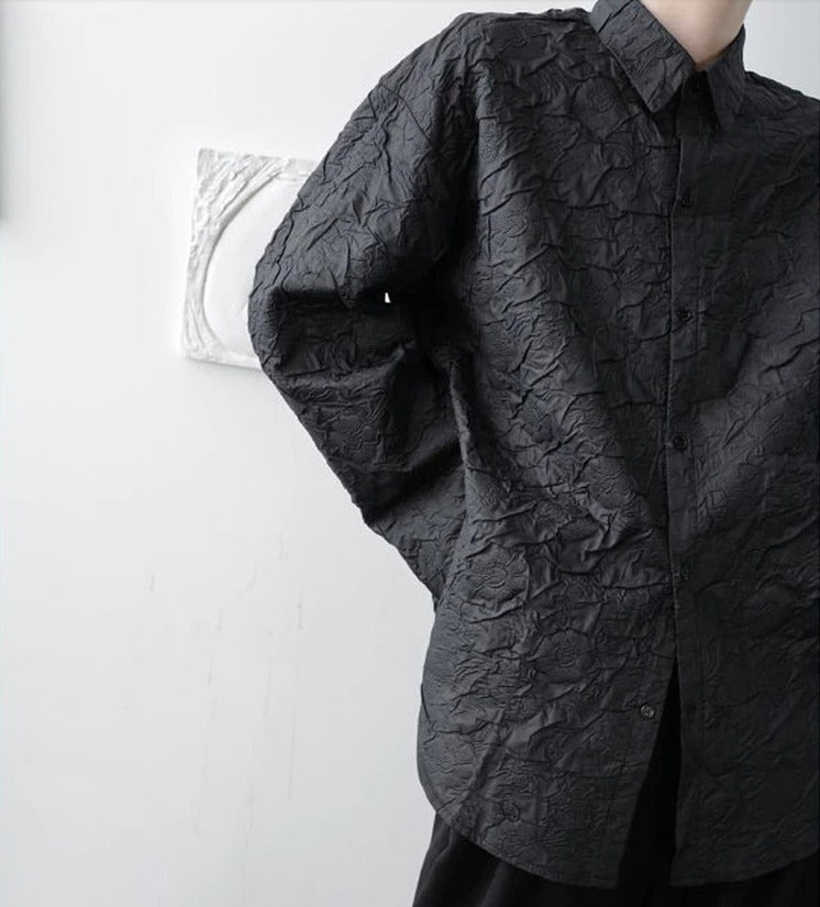 Lapel collar jacquard blouse(G2241)