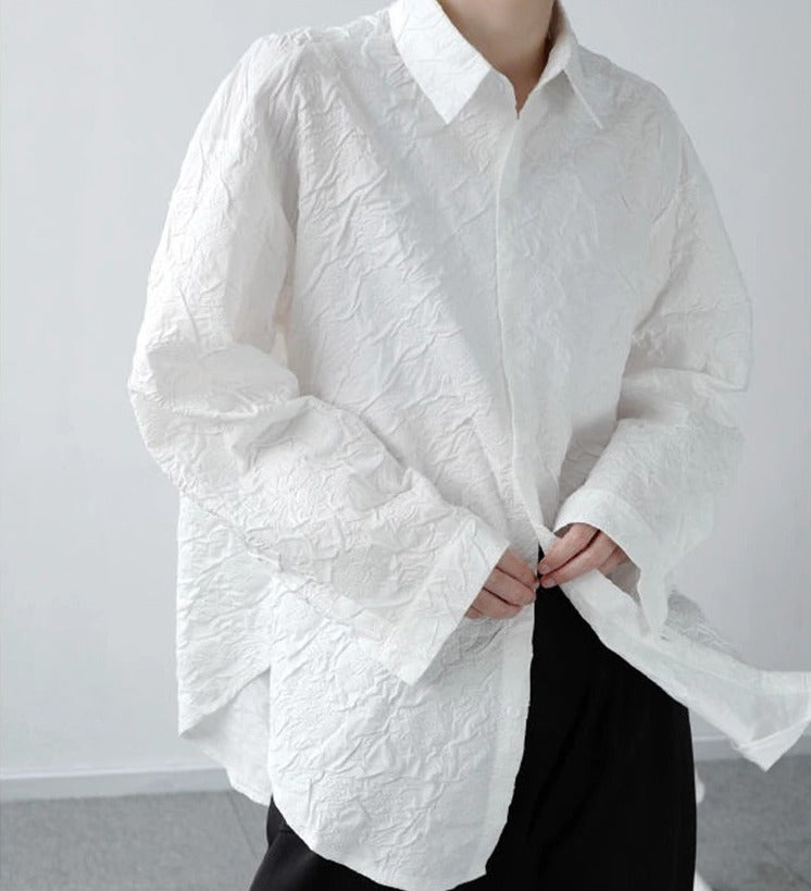 Lapel collar jacquard blouse(G2241)