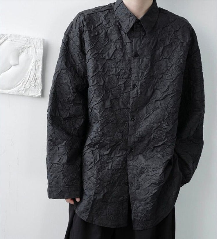 Lapel collar jacquard blouse(G2241)