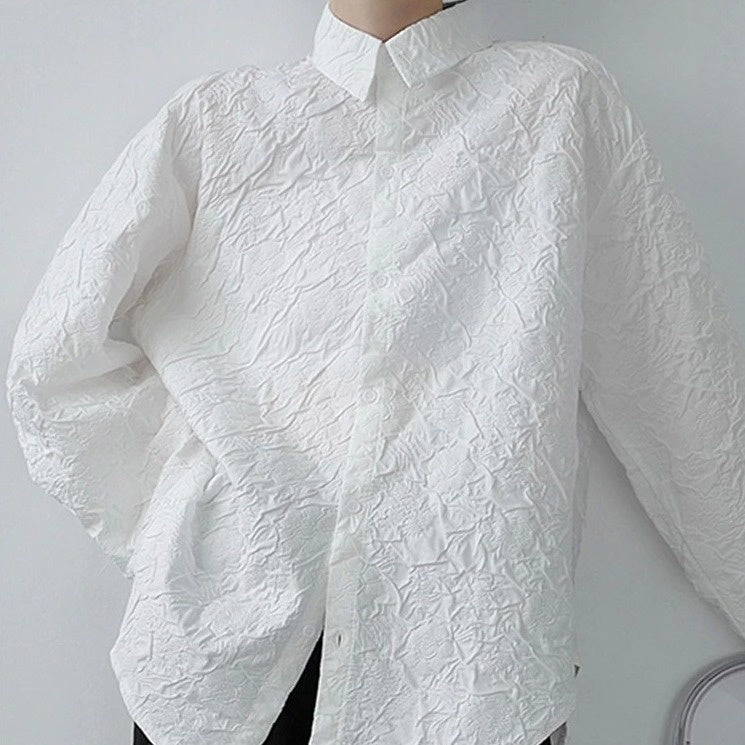 Lapel collar jacquard blouse(G2241)