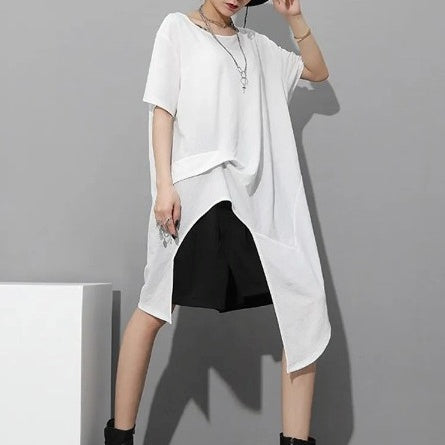 Round neck slit T-shirt(G2281)