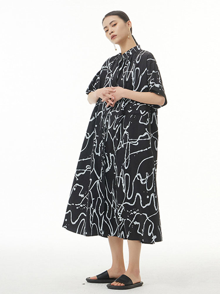 Pattern Printed Big Size Long Shirt Dress(G2122)