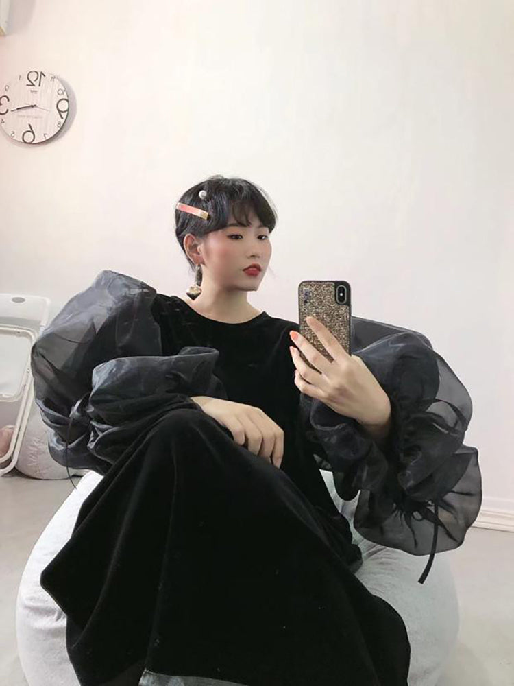 Organza Puff Sleeve Dress(G2068)