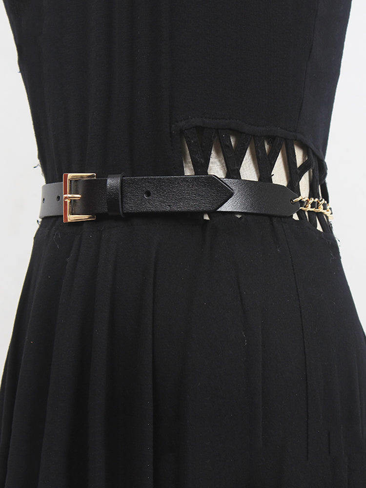 Leather chain long wide belt(G2090)