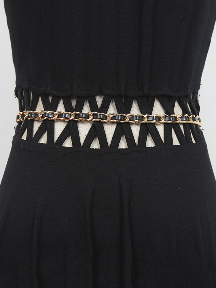 Leather chain long wide belt(G2090)