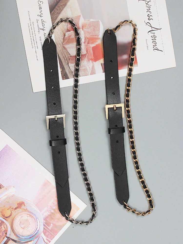 Leather chain long wide belt(G2090)