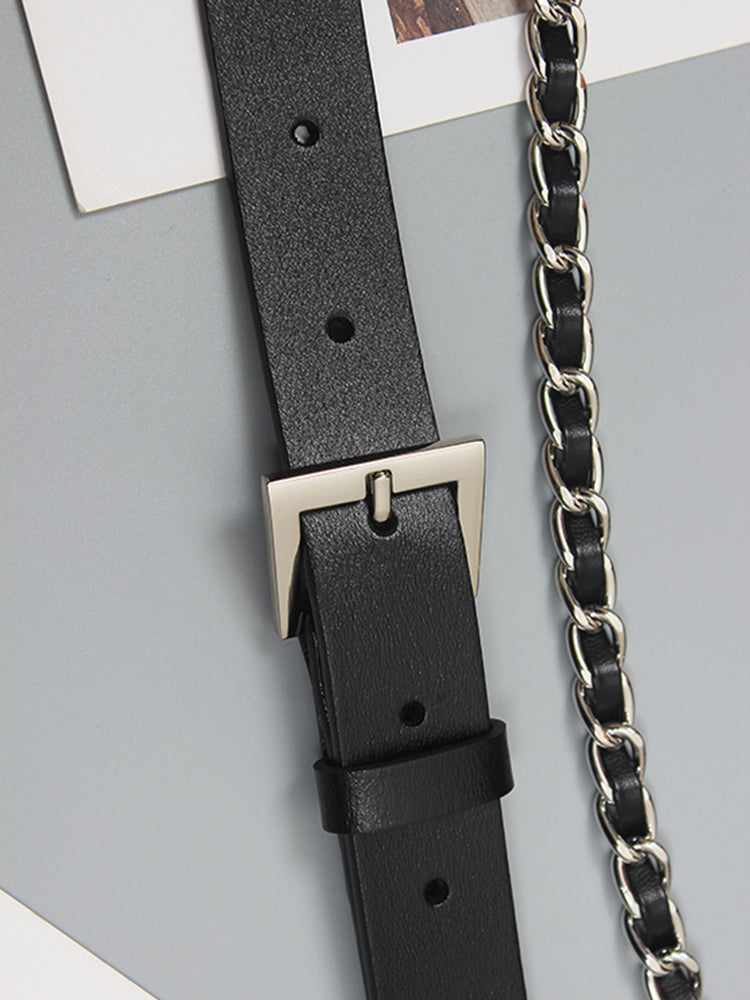 Leather chain long wide belt(G2090)