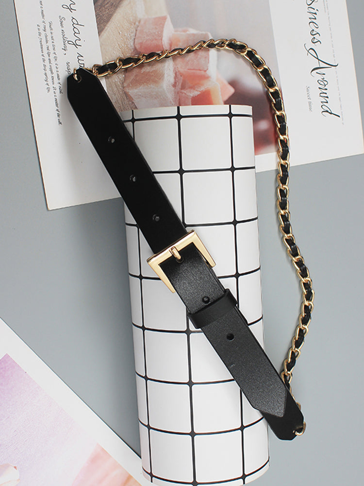 Leather chain long wide belt(G2090)
