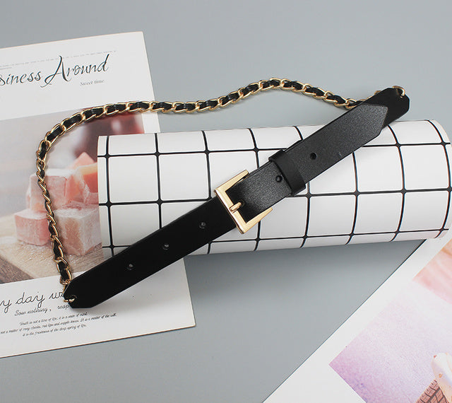 Leather chain long wide belt(G2090)