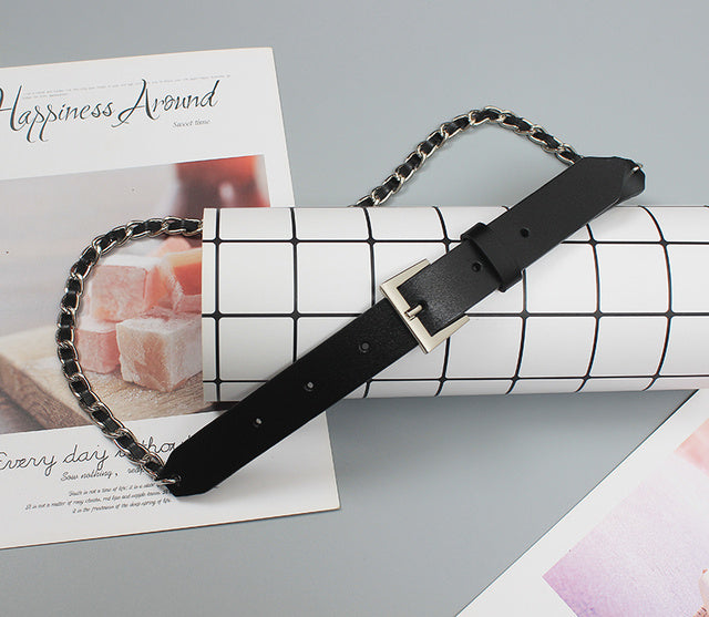 Leather chain long wide belt(G2090)