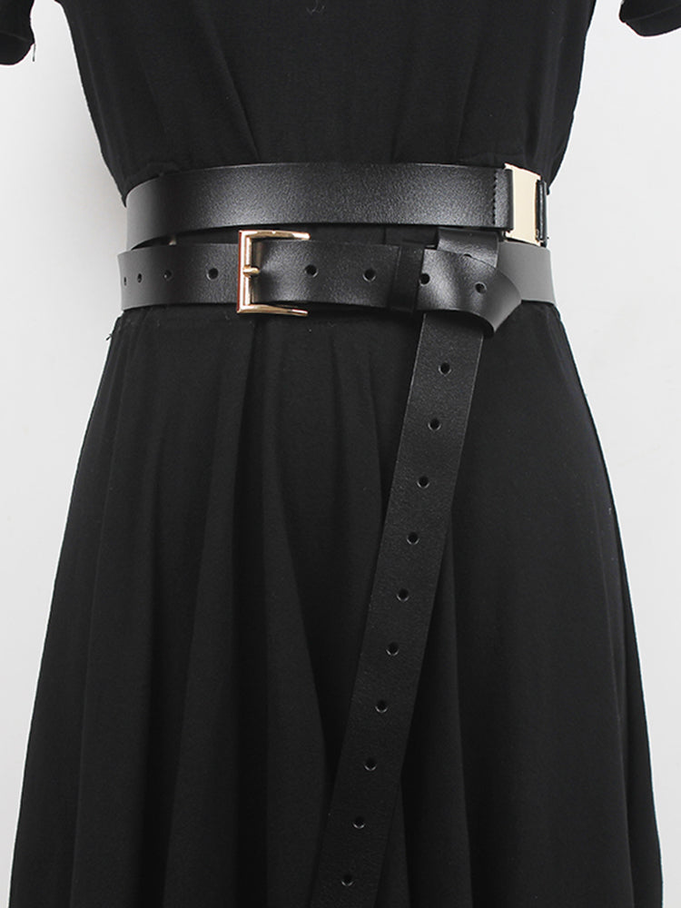 Leather metal buckle long wide belt(G2091)