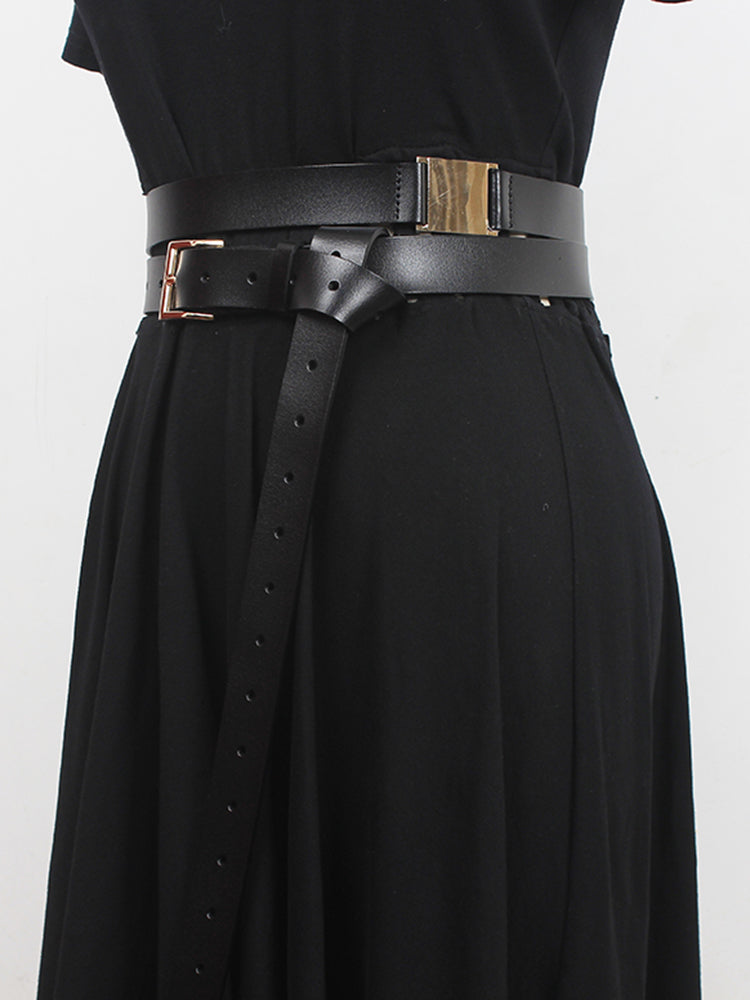 Leather metal buckle long wide belt(G2091)