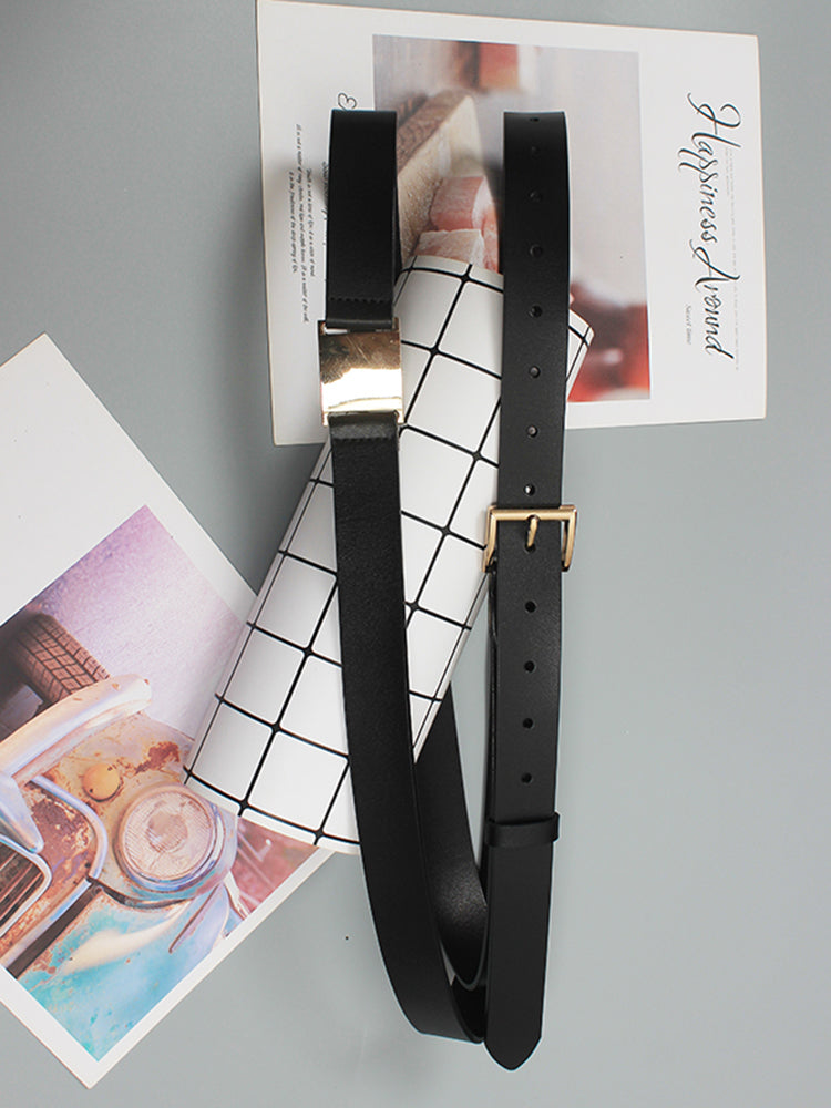 Leather metal buckle long wide belt(G2091)