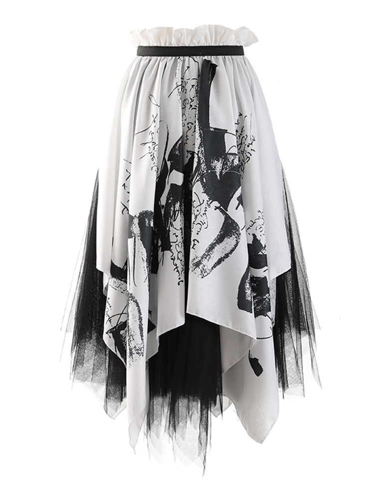 High elastic waist printed mesh skirt(G2096)