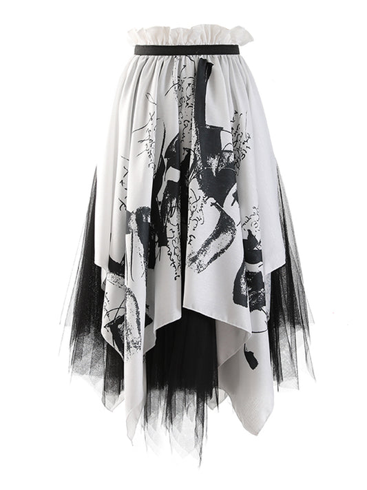 High elastic waist printed mesh skirt(G2096)