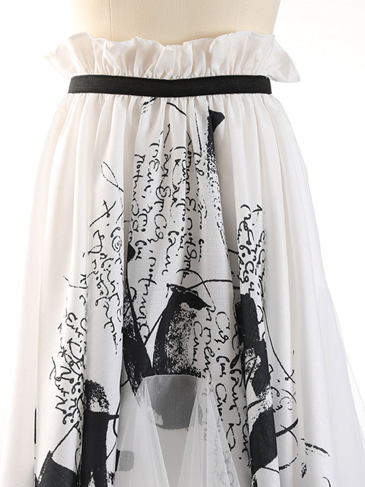 High elastic waist printed mesh skirt(G2096)