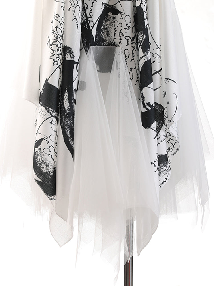 High elastic waist printed mesh skirt(G2096)