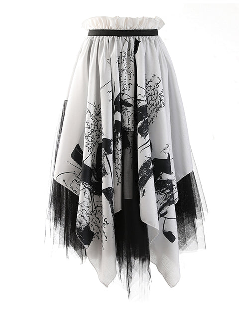 High elastic waist printed mesh skirt(G2096)