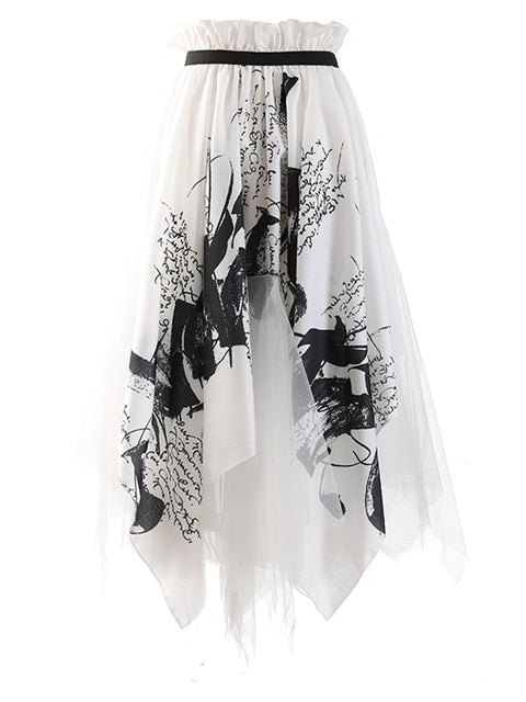 High elastic waist printed mesh skirt(G2096)