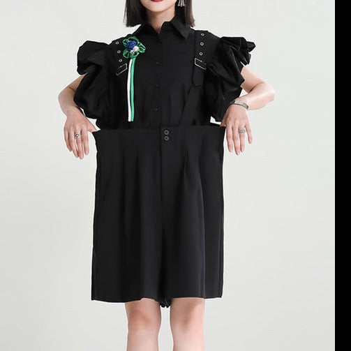 High Waist Big Size Knee Length Overalls(G2119)