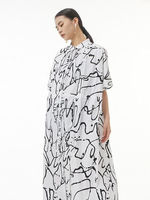 Pattern Printed Big Size Long Shirt Dress(G2122)