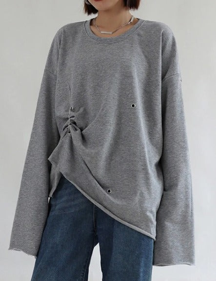 Long sleeve pleated T-shirt(G2290)