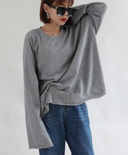 Long sleeve pleated T-shirt(G2290)