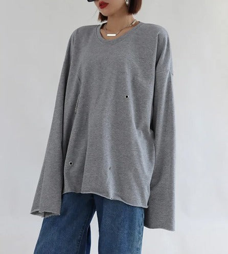 Long sleeve pleated T-shirt(G2290)