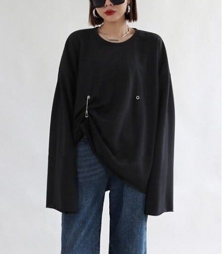 Long sleeve pleated T-shirt(G2290)