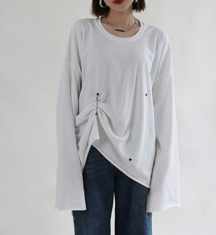 Long sleeve pleated T-shirt(G2290)