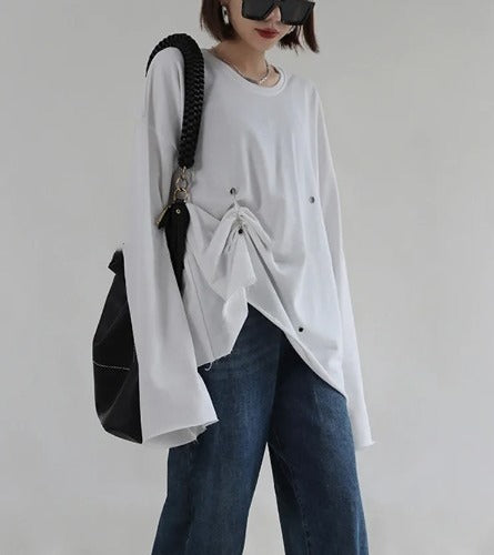 Long sleeve pleated T-shirt(G2290)