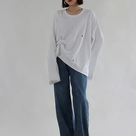 Long sleeve pleated T-shirt(G2290)