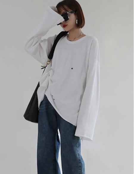 Long sleeve pleated T-shirt(G2290)