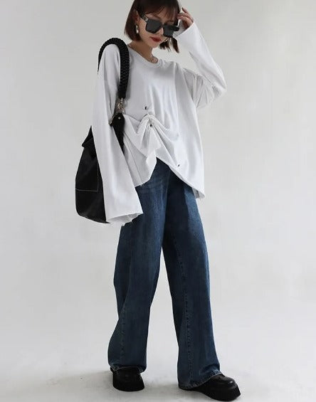 Long sleeve pleated T-shirt(G2290)