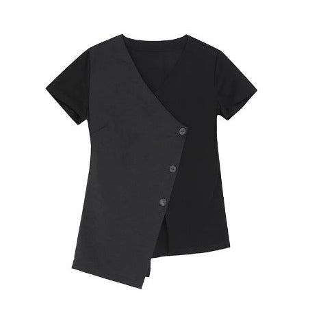 Slit color block V-neck T-shirt(G2292)